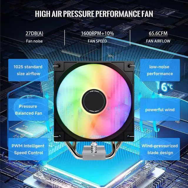 Alt view image 2 of 5 - Jungle Leopard AF401 Digital ARGB CPU Cooler, 4 Heat Pipe Direct Touch Process, HDB Bearing 120mm PWM ARGB Fan Air Cooler 220W TDP, Suitable for AMD AM4/AM5 & Intel LGA 1700/1200/115X