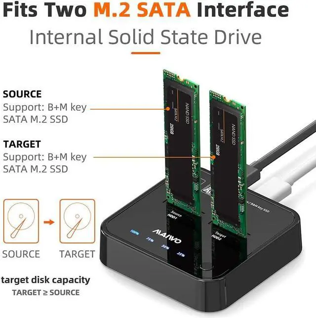 Alt view image 3 of 5 - MAIWO SATA M.2 SSD Duplicator, SATA M.2 to Type C Hard Drive Docking Station, for B+M Key M.2 SSD, Support Offline Clone Copy Function (K3016S G1)