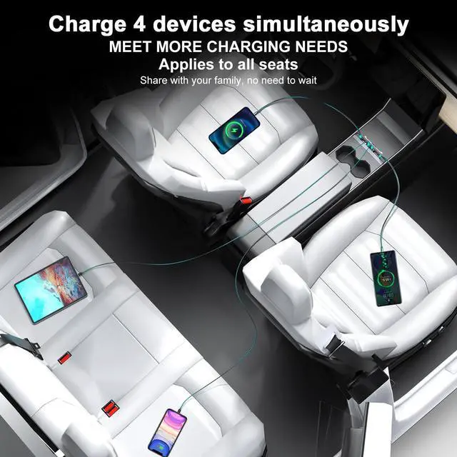 Alt view image 2 of 5 - Waterproof USB Hub for Tesla Model 3 Model Y - 2023 2022 2021 Multi Port Retractable Docking Station, Expandable Base with Multiple Ports for Fast Charging and Accessories