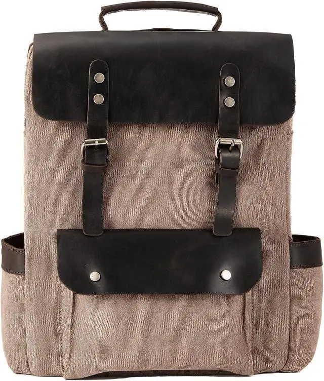 Main image of BRASS TACKS Leathercraft Vintage Waterproof Waxed Canvas Leather Backpack for Men Women 15.6" laptop Travel Rucksack