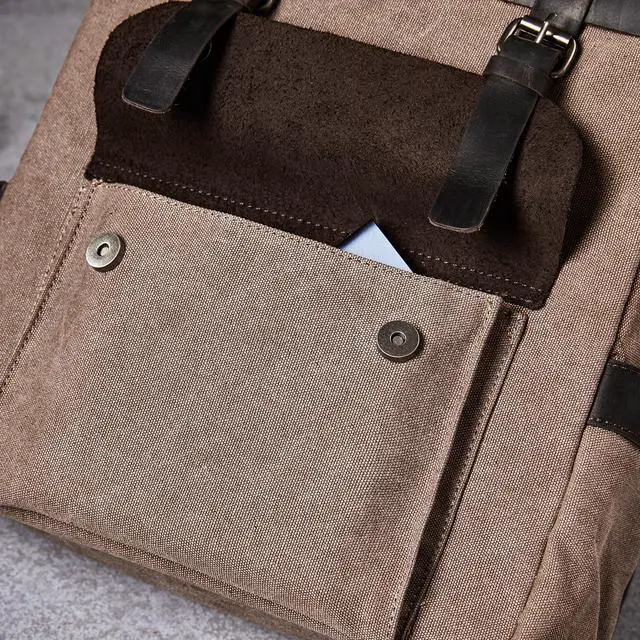 Alt view image 3 of 5 - BRASS TACKS Leathercraft Vintage Waterproof Waxed Canvas Leather Backpack for Men Women 15.6" laptop Travel Rucksack