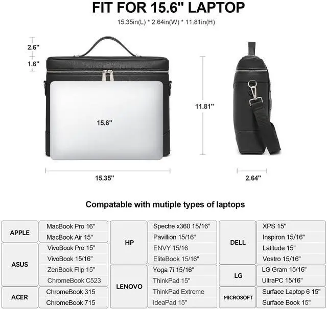 Alt view image 3 of 5 - BOSTANTEN Laptop Bag for Women Work Tote Bag Leather Briefcase Messenger Bag for Bussiness Trip/Office,Fits for MacBook Pro 16 Inch, HP 15.6 Inch
