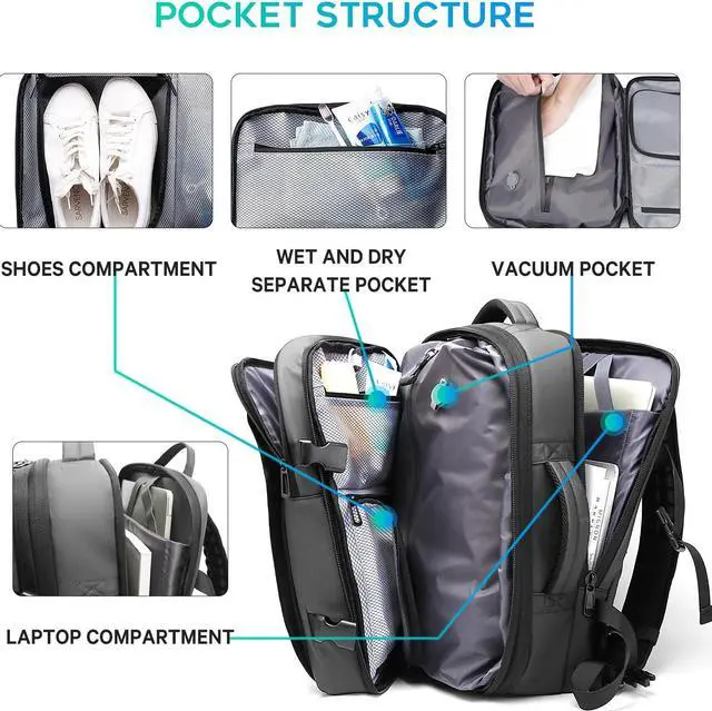 Alt view image 4 of 5 - BANGE Airback Backpack with Anti-Theft Vacuum Compression Travel Backpack,Expandable Backpacks with Pump for Airplanes