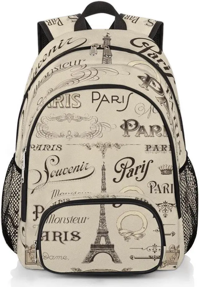 Main image of Vintage Paris Eiffel Tower School Backpack, College School Bags Lightweight Laptop Backpack Bookbag Casual Daypack Rucksack Elementary Preschool Backpack