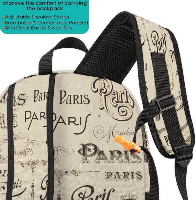 Alt view image 5 of 5 - Vintage Paris Eiffel Tower School Backpack, College School Bags Lightweight Laptop Backpack Bookbag Casual Daypack Rucksack Elementary Preschool Backpack