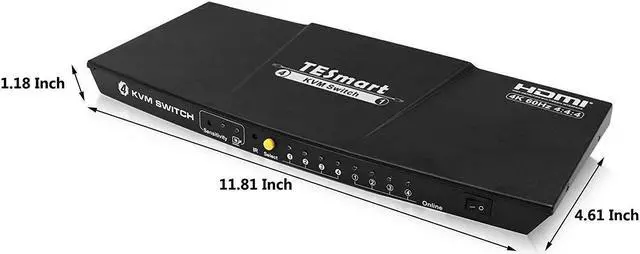 Alt view image 3 of 4 - 4-Port HDMI KVM Switch with 2 Pcs 5ft KVM Cables 3840x2160@60Hz 4:4:4 UHD Supports L/R Audio Output and USB 2.0 Device Control (Black)