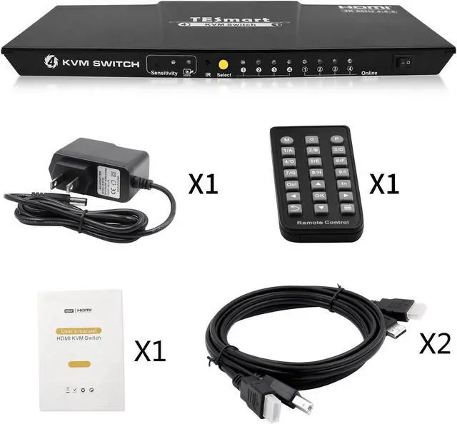 Alt view image 4 of 4 - 4-Port HDMI KVM Switch with 2 Pcs 5ft KVM Cables 3840x2160@60Hz 4:4:4 UHD Supports L/R Audio Output and USB 2.0 Device Control (Black)