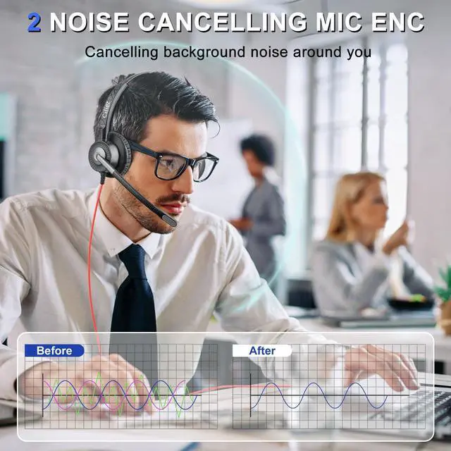 Alt view image 2 of 5 - Callez USB Headset with ENC Dual Mic Noise Cancelling for PC Laptop Mac, Computer Headset with MS Teams Call Button Wired Stereo Headphones for Teams Zoom Home Office Work Call Center