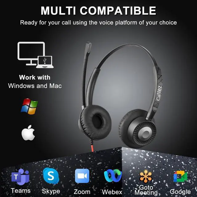 Alt view image 5 of 5 - Callez USB Headset with ENC Dual Mic Noise Cancelling for PC Laptop Mac, Computer Headset with MS Teams Call Button Wired Stereo Headphones for Teams Zoom Home Office Work Call Center