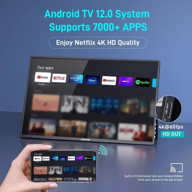 Alt view image 4 of 5 - 16'' 2.5K Portable Monitor, 144Hz 2560 * 1600P QHD Portable Laptop Monitor, HDR Freesync Gaming Monitor, Android TV 12.0 OS, USB-C HDMI External Second Screen, for Laptop/PC/Mac/Phone/PS5 /Xbox/Switch