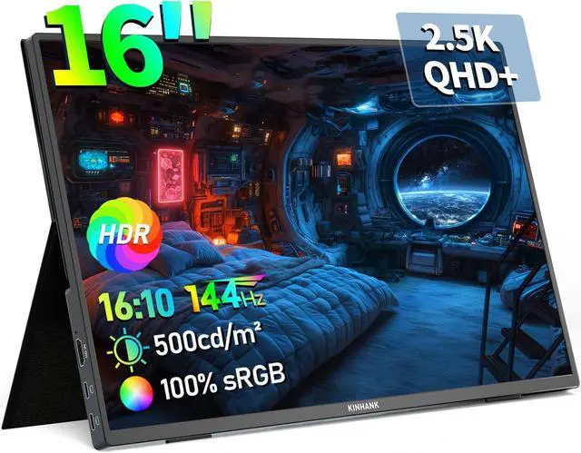 Main image of BOMJUPBR 16'' 2.5K Portable Monitor, 144Hz 2560 * 1600P QHD Portable Laptop Monitor, HDR Freesync Gaming Monitor, USB-C HDMI External Second Screen, for Laptop/PC/Mac/Phone/PS5 /Xbox/Switch
