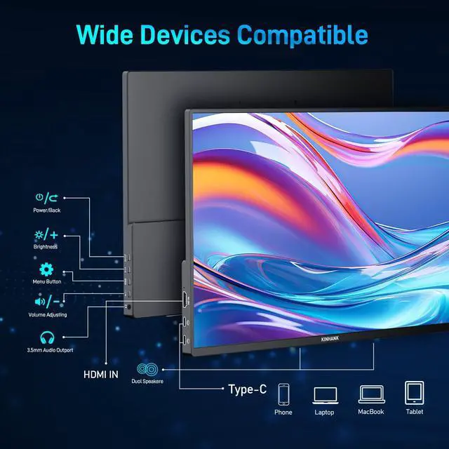 Alt view image 5 of 5 - BOMJUPBR 16'' 2.5K Portable Monitor, 144Hz 2560 * 1600P QHD Portable Laptop Monitor, HDR Freesync Gaming Monitor, USB-C HDMI External Second Screen, for Laptop/PC/Mac/Phone/PS5 /Xbox/Switch
