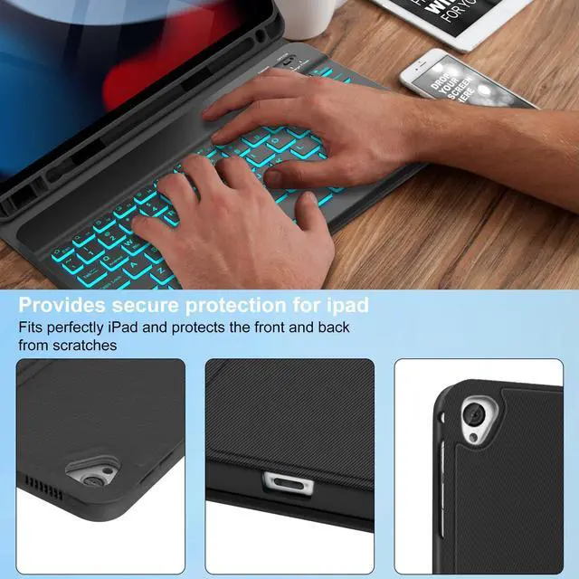 Alt view image 3 of 5 - KVAGO Keyboard Case for iPad 10.2" - iPad 9th 8th 7th Generation Case with Keyboard, Backlit Detachable Bluetooth Keyboard, Folio Case for iPad Air 3rd Gen/iPad Pro 10.5" with Pencil Holder, Black