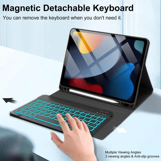 Alt view image 5 of 5 - KVAGO Keyboard Case for iPad 10.2" - iPad 9th 8th 7th Generation Case with Keyboard, Backlit Detachable Bluetooth Keyboard, Folio Case for iPad Air 3rd Gen/iPad Pro 10.5" with Pencil Holder, Black