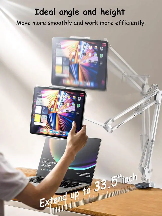 Alt view image 5 of 5 - CACENCAN Foldable Tablet Stand, Tablet Mount Adjustable for Bed,Universal Flexible Tablet Holder with 360 Degree Rotation for iPad/iPhoneX/iPad Pro/N-Switch,or Other 4.5~13.5 Inches Devices (White)