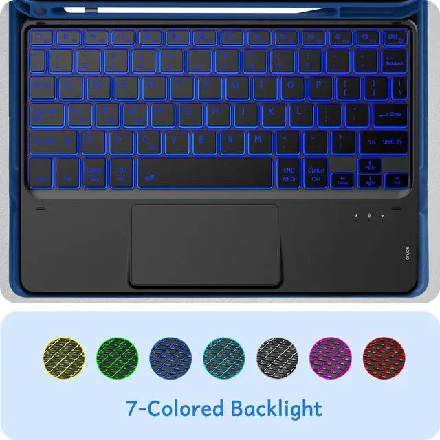 Alt view image 3 of 5 - CACOE Case Keyboard Compatible with iPad 11th (A16) / 10th Generation, Keyboard Compatible with iPad 11/10.9 inch 2025/2022 with Touchpad, 7-Color Lighting Detachable Wireless, Navy Blue