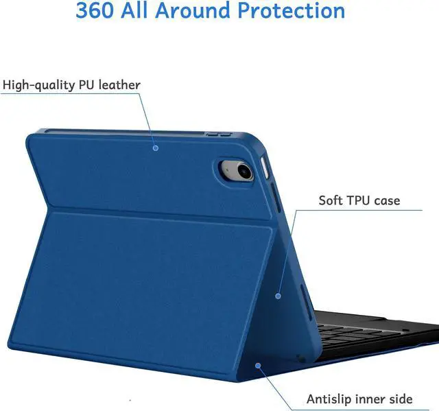 Alt view image 5 of 5 - CACOE Case Keyboard Compatible with iPad 11th (A16) / 10th Generation, Keyboard Compatible with iPad 11/10.9 inch 2025/2022 with Touchpad, 7-Color Lighting Detachable Wireless, Navy Blue