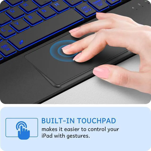 Alt view image 4 of 5 - CACOE Case Keyboard Compatible with iPad 11th (A16) / 10th Generation, Keyboard Compatible with iPad 11/10.9 inch 2025/2022 with Touchpad, 7-Color Lighting Detachable Wireless, Navy Blue
