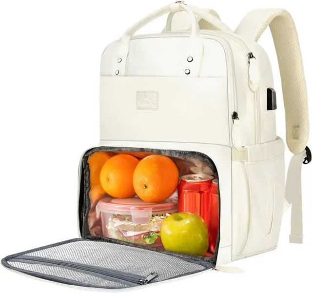 Main image of MATEIN Lunch Backpack for Women, Water Resistant 15.6 Inch Laptop Backpack with USB Port, Large Lunch Tote Bag for Travel Work Camping College, Birthday Gift Choice for Mom Girlfriend (Beige)