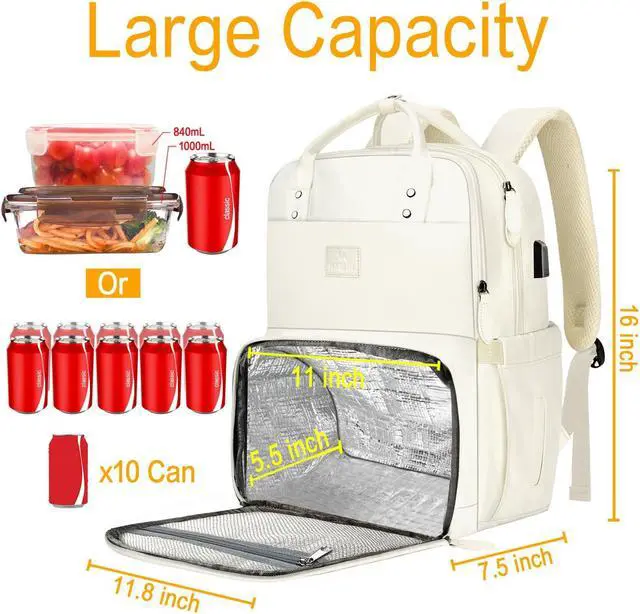 Alt view image 3 of 5 - MATEIN Lunch Backpack for Women, Water Resistant 15.6 Inch Laptop Backpack with USB Port, Large Lunch Tote Bag for Travel Work Camping College, Birthday Gift Choice for Mom Girlfriend (Beige)