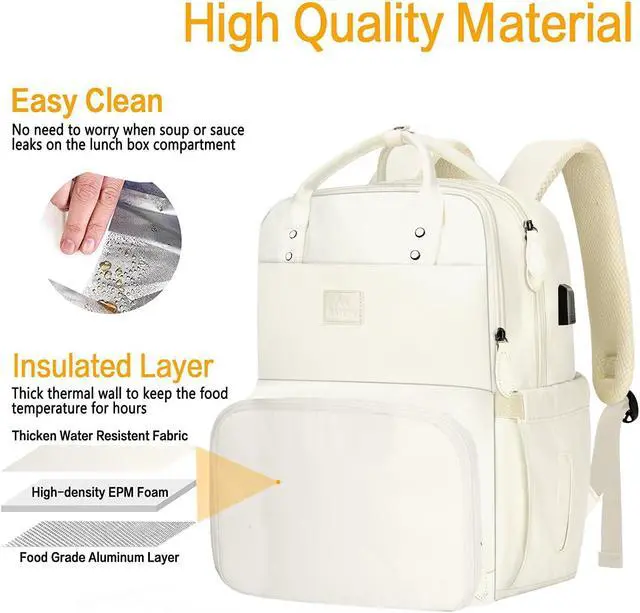 Alt view image 4 of 5 - MATEIN Lunch Backpack for Women, Water Resistant 15.6 Inch Laptop Backpack with USB Port, Large Lunch Tote Bag for Travel Work Camping College, Birthday Gift Choice for Mom Girlfriend (Beige)