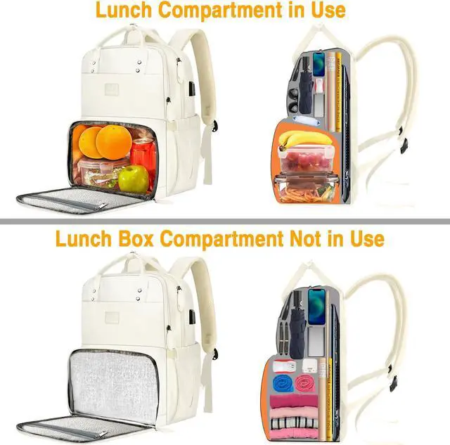 Alt view image 5 of 5 - MATEIN Lunch Backpack for Women, Water Resistant 15.6 Inch Laptop Backpack with USB Port, Large Lunch Tote Bag for Travel Work Camping College, Birthday Gift Choice for Mom Girlfriend (Beige)