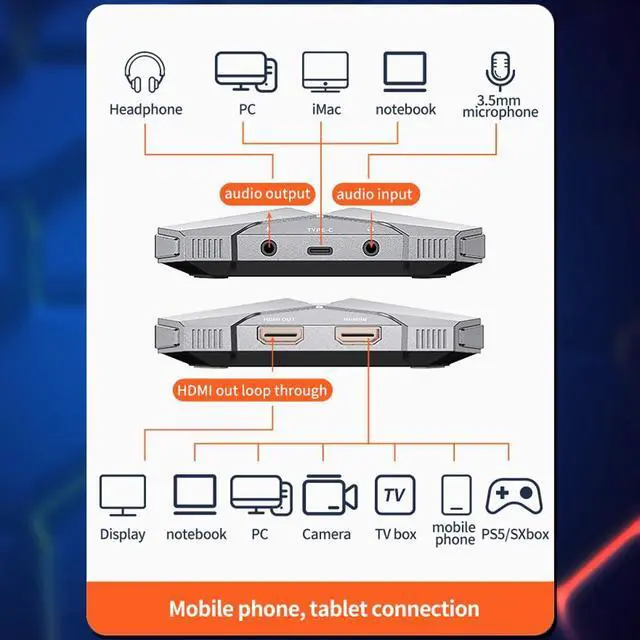 Alt view image 5 of 5 - Kuhaimi High-Definition USB 3.0 Capture Card,Full HD 1080P 60FPS Video Cam Link Game Recording and Live Streaming Works for PS5/Switch/Camera/PC/OBS,Supports Up to YUY2