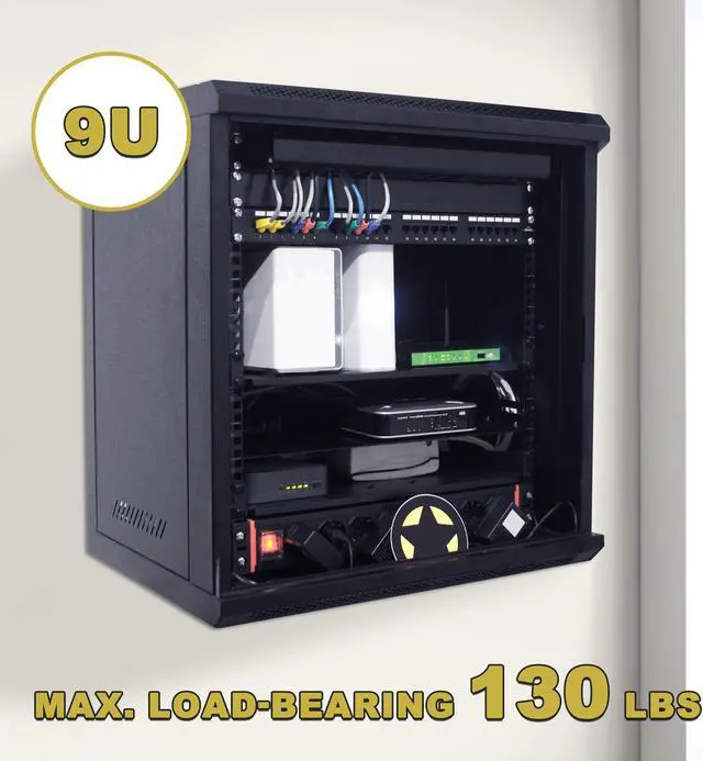 Alt view image 4 of 5 - CHEALON 9U-01 Wall Mount Network Rack for 19 Inch Equipment 17 Inch Deep Server Rack Glass Locking Door