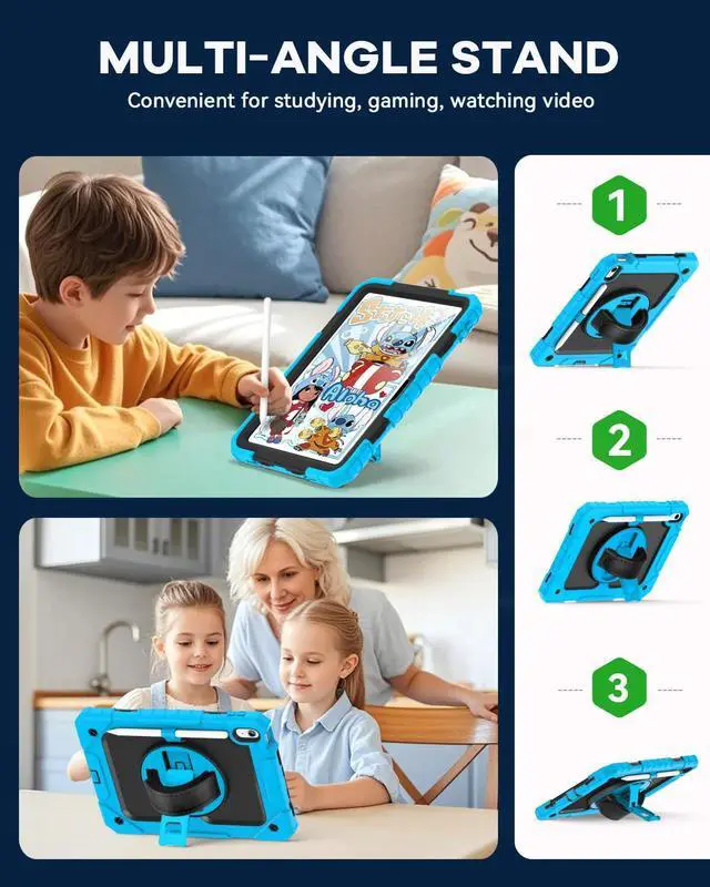 Alt view image 4 of 5 - Cantis Case for iPad 11-inch (A16) 2025/ iPad 10th Generation 2022 (10.9 inch) with Screen Protector, iPad 11th Case with 360 Degree Rotating Stand/Shoulder Strap/Pencil Holder, Blue