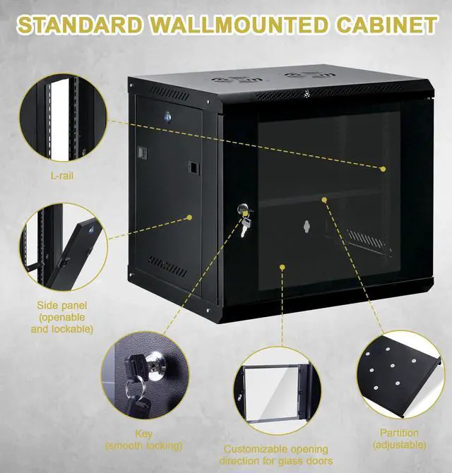 Alt view image 5 of 5 - CHEALON 9U-01 Wall Mount Network Rack for 19 Inch Equipment 17 Inch Deep Server Rack Glass Locking Door