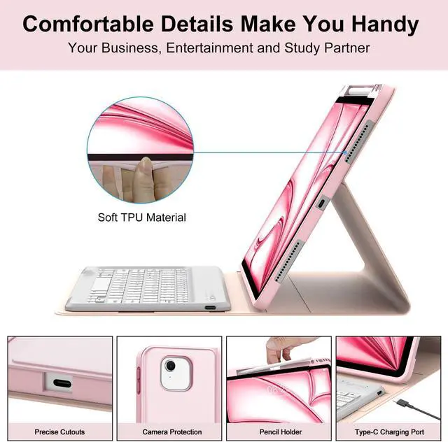 Alt view image 5 of 5 - BORIYUAN iPad Air 13 inch Case with Keyboard (M2, 2024), Detachable Wireless Bluetooth Keyboard, Slim Folio Cover with Pen Holder for iPad 12.9" 6th 2022/5th 2021/4th 2020/3rd 2018, Auto Sleep/Wake
