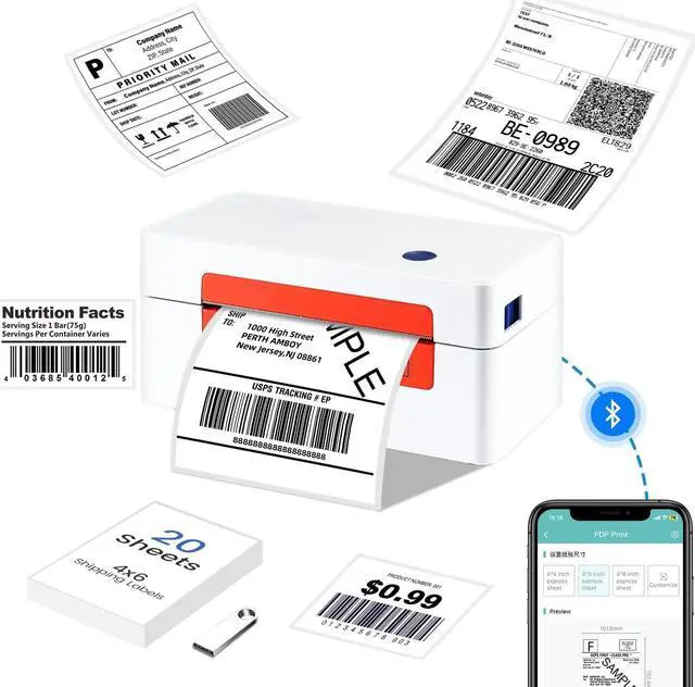 Main image of Bluetooth Shipping Label Printer - Shipping Thermal Label Printer for Small Business, Compatible with Android. iPhone.Windows, Bluetooth Thermal Label Printer 4x6 for USPS, eBay, , FedEx Labels
