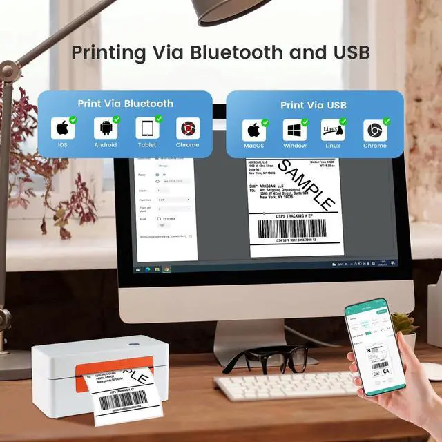 Alt view image 2 of 5 - Bluetooth Shipping Label Printer - Shipping Thermal Label Printer for Small Business, Compatible with Android. iPhone.Windows, Bluetooth Thermal Label Printer 4x6 for USPS, eBay, , FedEx Labels