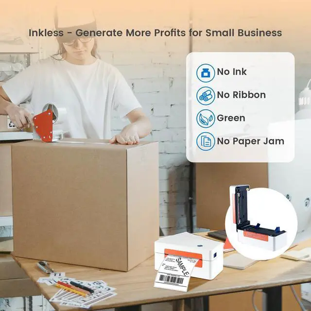 Alt view image 3 of 5 - Bluetooth Shipping Label Printer - Shipping Thermal Label Printer for Small Business, Compatible with Android. iPhone.Windows, Bluetooth Thermal Label Printer 4x6 for USPS, eBay, , FedEx Labels