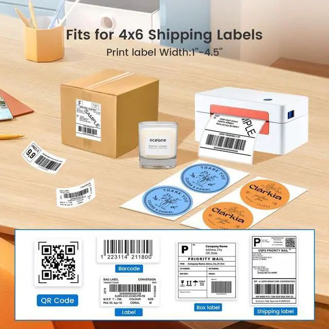 Alt view image 4 of 5 - Bluetooth Shipping Label Printer - Shipping Thermal Label Printer for Small Business, Compatible with Android. iPhone.Windows, Bluetooth Thermal Label Printer 4x6 for USPS, eBay, , FedEx Labels