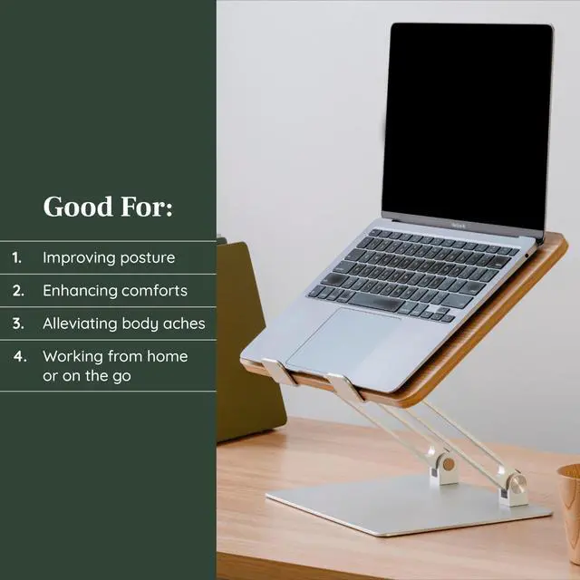 Alt view image 4 of 5 - Branch Adjustable Laptop Stand - Elevate Ergonomics & Reduce Strain, Laptop Riser Customizable Height & Angle, Portable & Robust Design for Home or Office, Secure Silicon Grips - Woodgrain