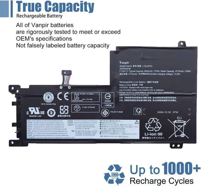 Alt view image 5 of 5 - VANPIR L19L3PF2 Laptop Battery Replacement for Lenovo Ideapad 5-15ARE05 5-15IIL05 Series Notebook L19L4PF1 L19C3PF4 L19C3PF5 L19C4PF1 L19M3PF6 L19D3PF3 11.55V 57Wh 4770mAh