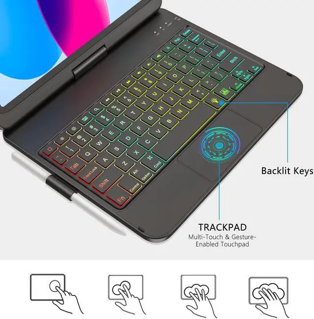 Alt view image 4 of 5 - CC Store Touchpad Keyboard Case for iPad 10th Generation 10.9" 2022, Multi-Touch & Backlit Keys, 360° Rotatable & Pencil Holder,for New iPad 11 Generation(A16) 11-inch Case Keyboard (Black)