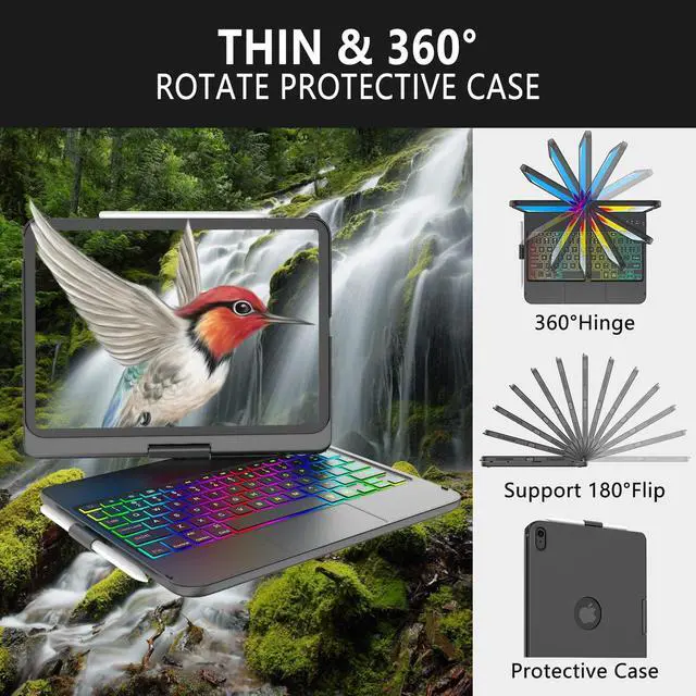 Alt view image 3 of 5 - CC Store Touchpad Keyboard Case for iPad 10th Generation 10.9" 2022, Multi-Touch & Backlit Keys, 360° Rotatable & Pencil Holder,for New iPad 11 Generation(A16) 11-inch Case Keyboard (Black)