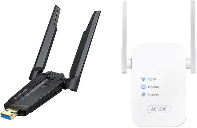 Main image of BrosTrend AXE5400 WiFi 6E USB Adapter, Tri-Band Long Range USB WiFi Adapter for Desktop PC Laptop 6GHz for Windows 11/10 + AC1200 Wireless Access Point Wall Plug Dual Band for PC Smartphone TV etc.
