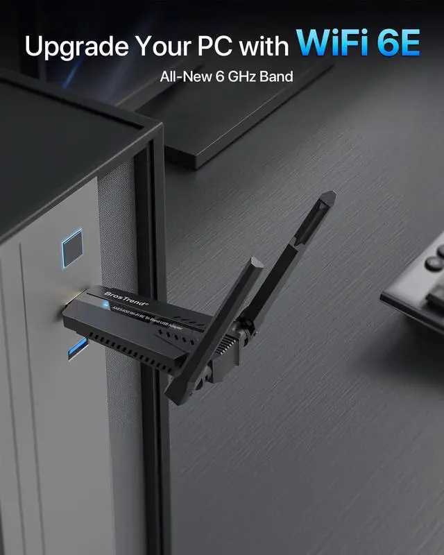 Alt view image 2 of 5 - BrosTrend AXE5400 WiFi 6E USB Adapter, Tri-Band Long Range USB WiFi Adapter for Desktop PC Laptop 6GHz for Windows 11/10 + AC1200 Wireless Access Point Wall Plug Dual Band for PC Smartphone TV etc.