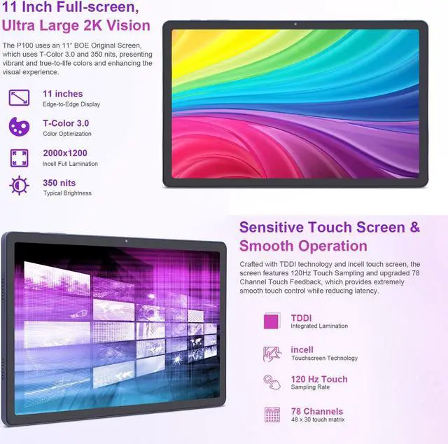 Alt view image 3 of 5 - C idea 11 inch Tablet, Android 13 Tablets 12GB+128GB (1TB TF),1200x2000 FHD 2K Split-Screen,13MP+5MP Camera, 8000mAh Battery with Type-C Fast Charging,Octa-core CPU Tablet Support Face Unlock-Gray