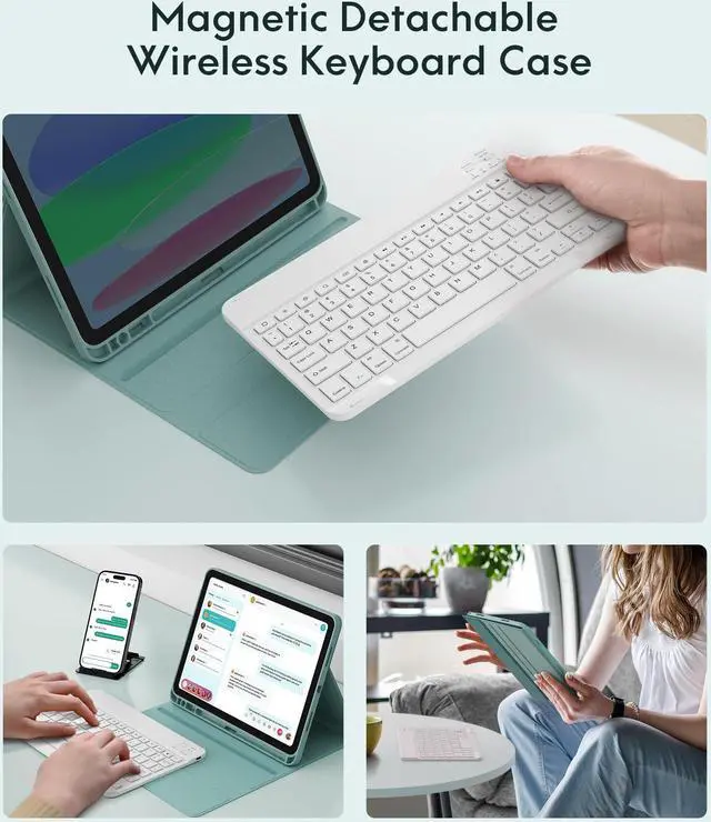 Alt view image 4 of 5 - CHESONA Keyboard Case for iPad 10th Generation 10.9-inch 2022, Detachable Bluetooth Keyboard, Stand Folio Keyboard Cover with Pencil Holder, Rechargeable Keyboard for iPad 10th Gen 2022 (Lake Green)