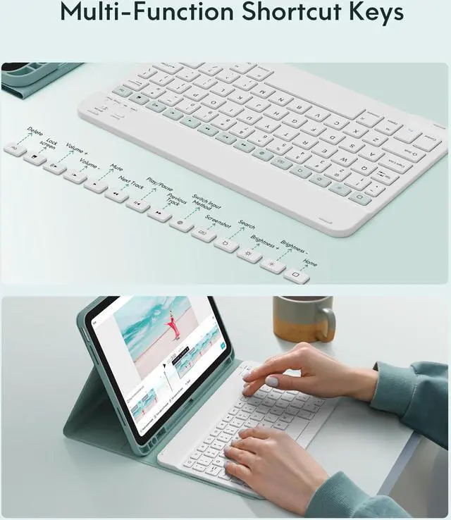 Alt view image 5 of 5 - CHESONA Keyboard Case for iPad 10th Generation 10.9-inch 2022, Detachable Bluetooth Keyboard, Stand Folio Keyboard Cover with Pencil Holder, Rechargeable Keyboard for iPad 10th Gen 2022 (Lake Green)