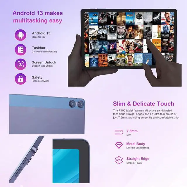 Alt view image 4 of 5 - C idea 11 inch Tablet, Android 13 Tablets 12GB+128GB (1TB TF),1200x2000 FHD 2K Split-Screen,13MP+5MP Camera, 8000mAh Battery with Type-C Fast Charging,Octa-core CPU Tablet Support Face Unlock-Gray