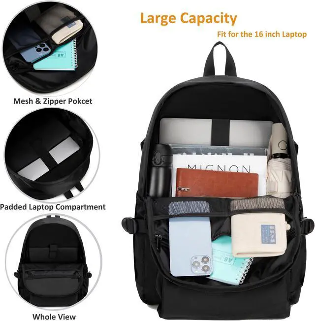 Alt view image 2 of 5 - Caoroky knight College Laptop Backpack for Men Women 3 PCS Set Bookbag School Backpacks with Lunch Bag Pencil Case Anti Theft Travel Backpack Rucksack-Large,Black