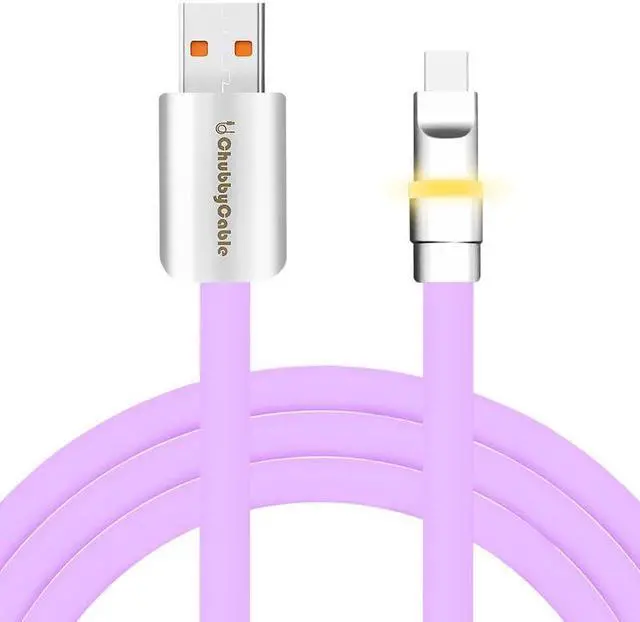 Main image of chubbycable Neon Chubby - Fast Charge Cable with Smart Light RGB Color Gradual Light Up LED USB Charging Cable, Light Purple, USB-A to Type-C, 4.9 FT