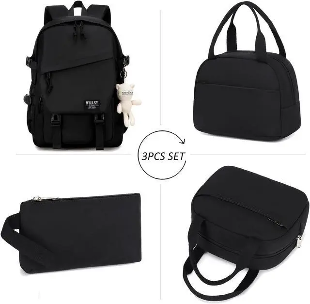 Alt view image 5 of 5 - Caoroky knight College Laptop Backpack for Men Women 3 PCS Set Bookbag School Backpacks with Lunch Bag Pencil Case Anti Theft Travel Backpack Rucksack-Large,Black