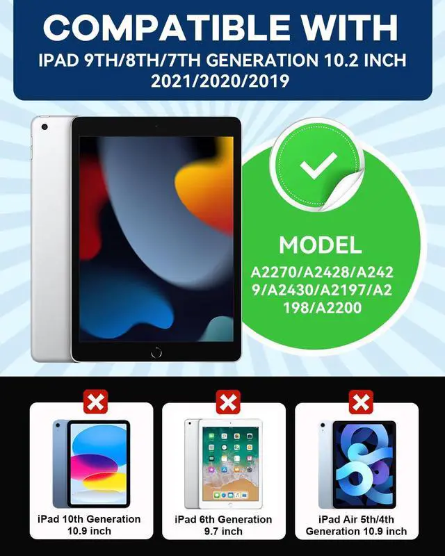 Alt view image 2 of 5 - Cantis Case for iPad 9th/8th/7th Generation with Screen Protector, iPad 10.2 Case 2021/2020/2019 with 360 Degree Rotating Stand/Shoulder Strap/Pencil Holder, Red