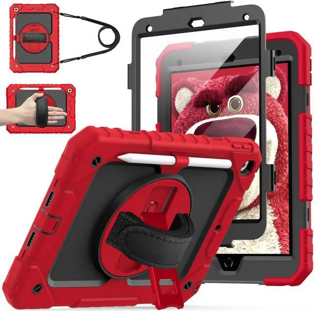 Main image of Cantis Case for iPad 9th/8th/7th Generation with Screen Protector, iPad 10.2 Case 2021/2020/2019 with 360 Degree Rotating Stand/Shoulder Strap/Pencil Holder, Red